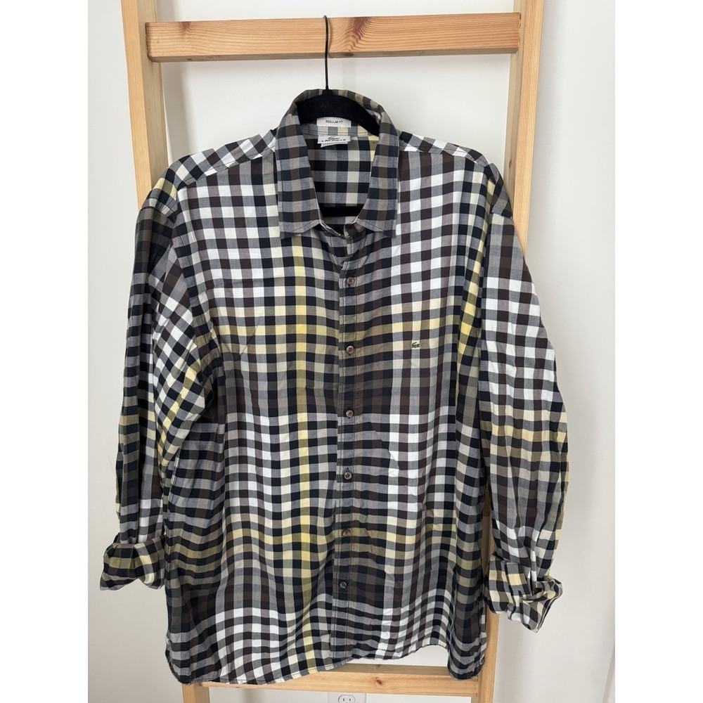 Lacoste Men Regular Fit Button Up Shirt Size 44 Plaid‎ (B2)